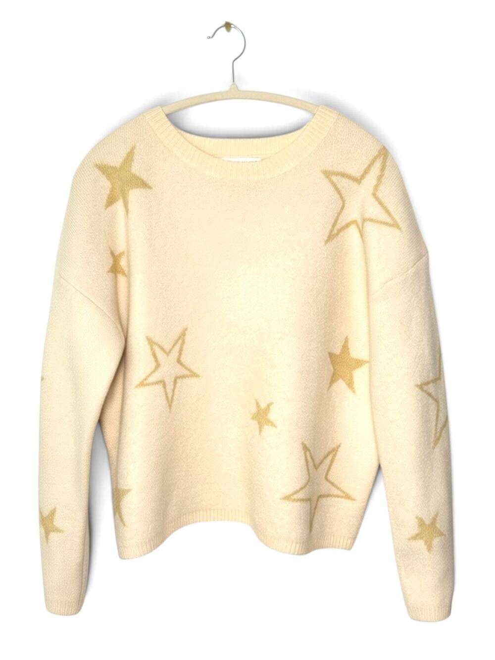 Juliana's Star Print Cream Knit Pullover Crewneck Sweater - Size Small